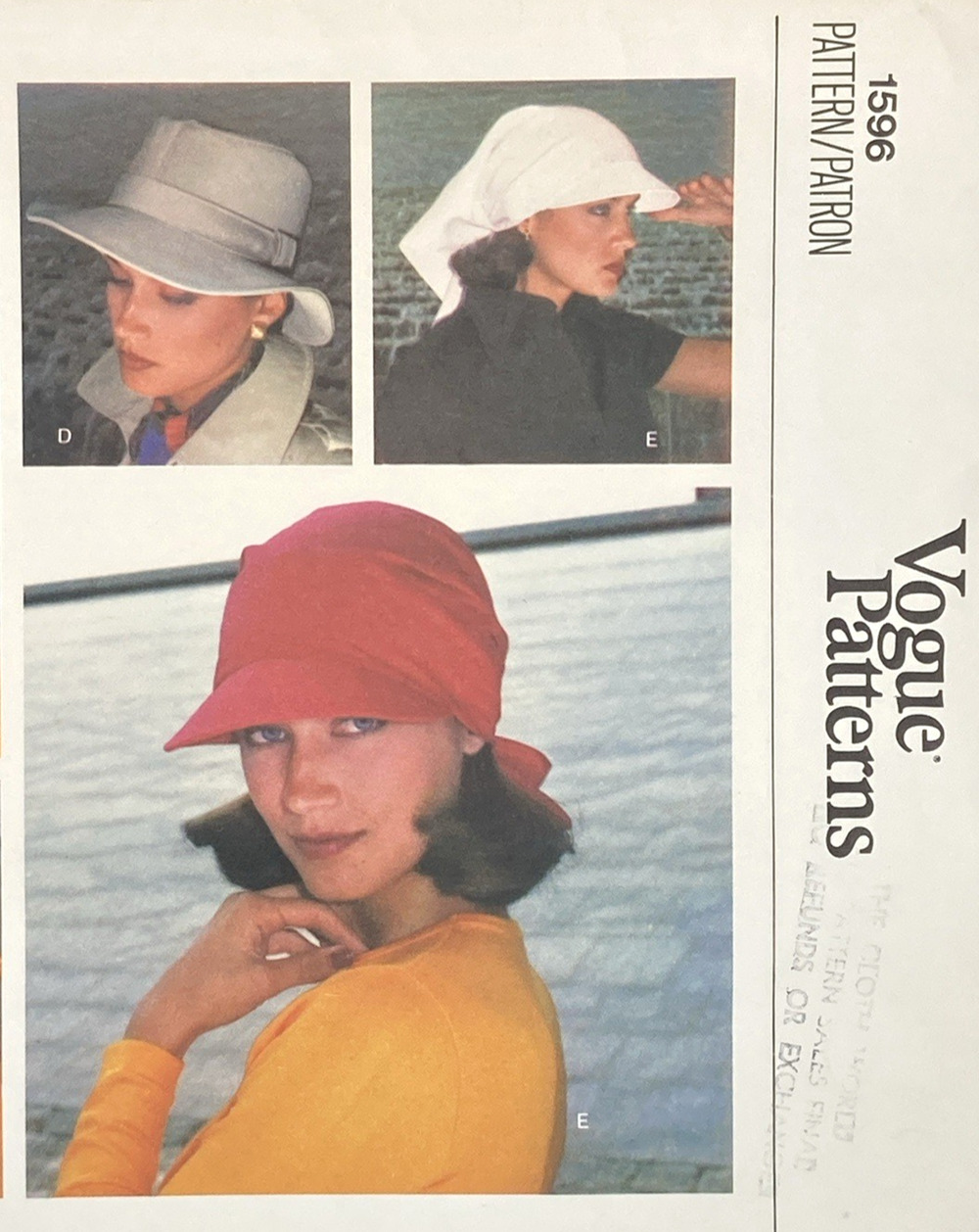 1970s Vintage Vogue 1596 Pattern Six Styles Misses Hats Visors Scarf Acc Uncut